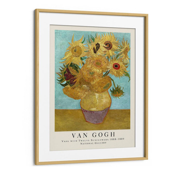 Vase With Twele Sunflowers, 1888 - 1889 Vincent Van Gogh art painting Artwork in Oak Wood Frame With Mount