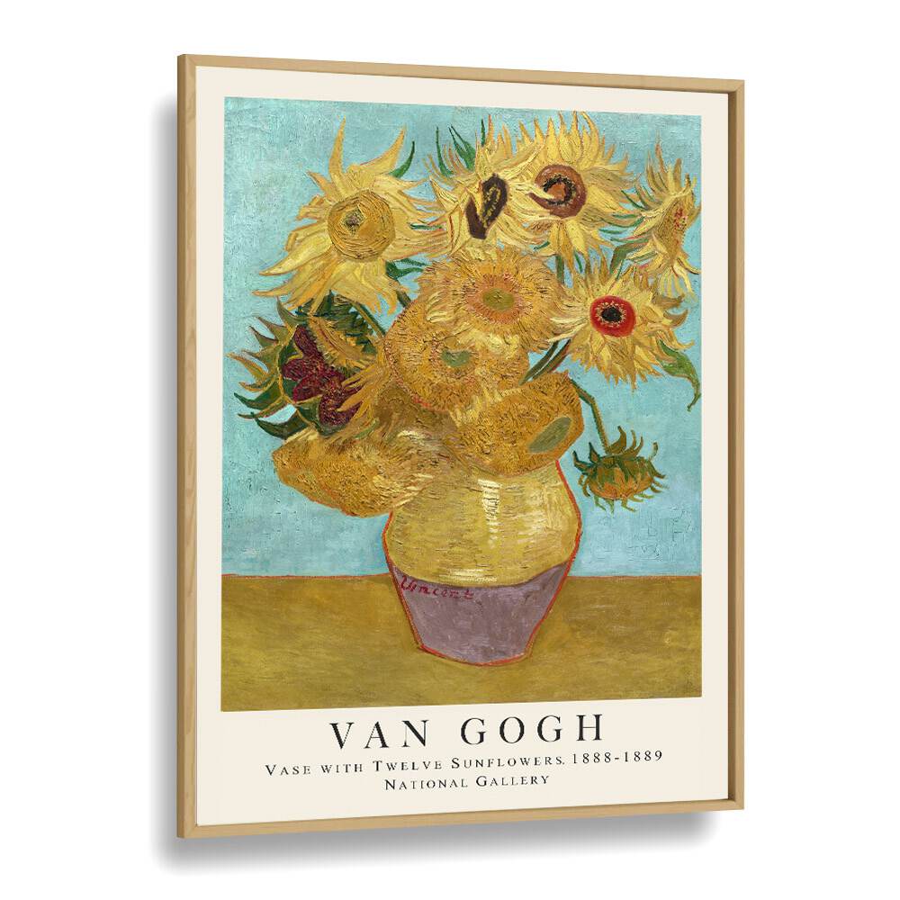 Vase With Twele Sunflowers, 1888 - 1889 Vincent Van Gogh art painting Artwork in Oak Wood Plain Frame