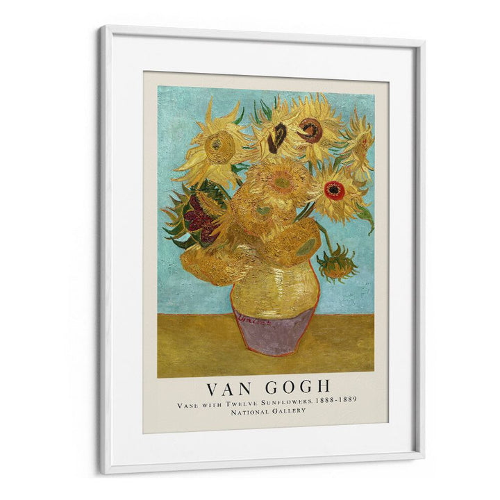 Vase With Twele Sunflowers, 1888 - 1889 Vincent Van Gogh art painting Artwork in White frame With Mount