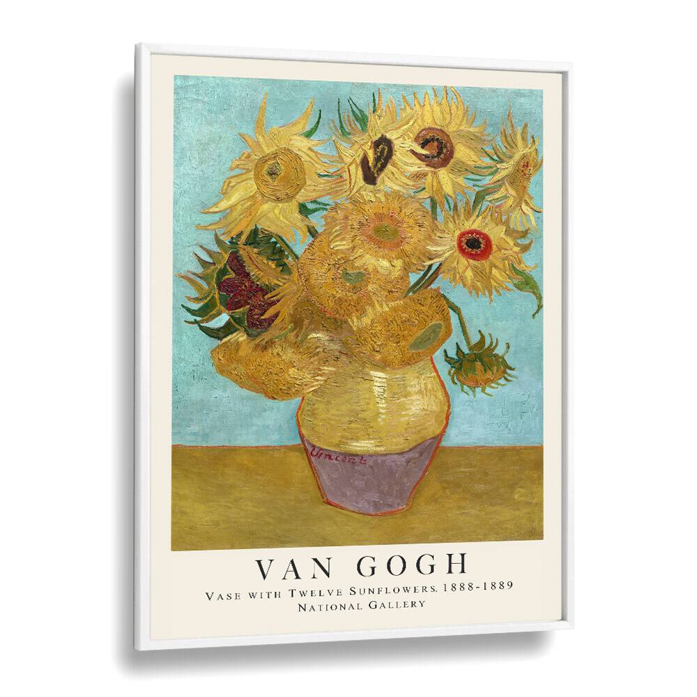 Vase With Twele Sunflowers, 1888 - 1889 Vincent Van Gogh art painting Artwork in White Plain Frame