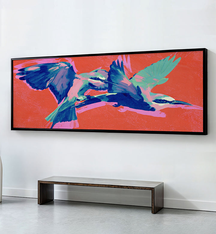 VIBRANT BIRDS IN FLIGHT , PANORAMIC ART