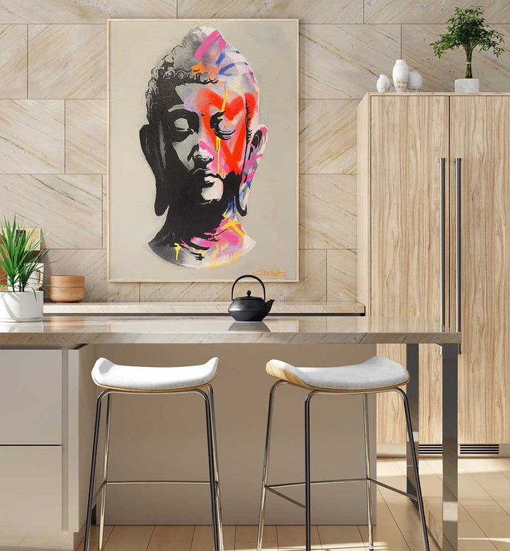 VIBRANT BUDDHA BUST , POP ART PAINTINGS