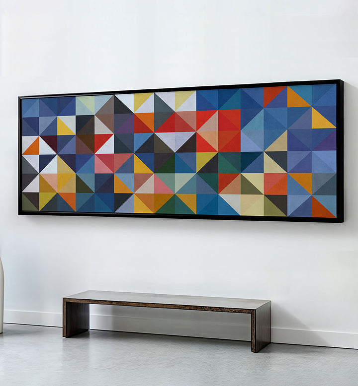VIBRANT GEOMETRIC TRIANGLES , PANORAMIC ART