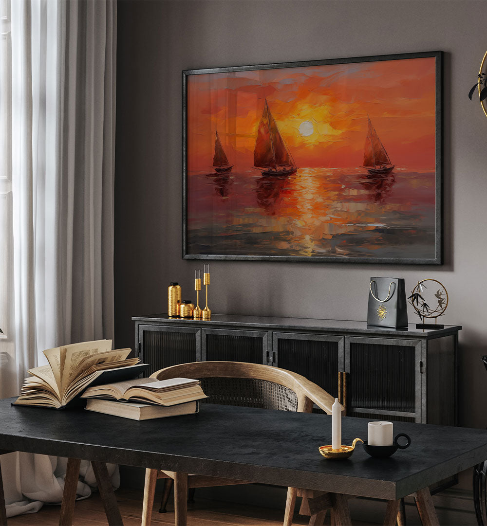 VIBRANT SUNSET SAILBOATS
