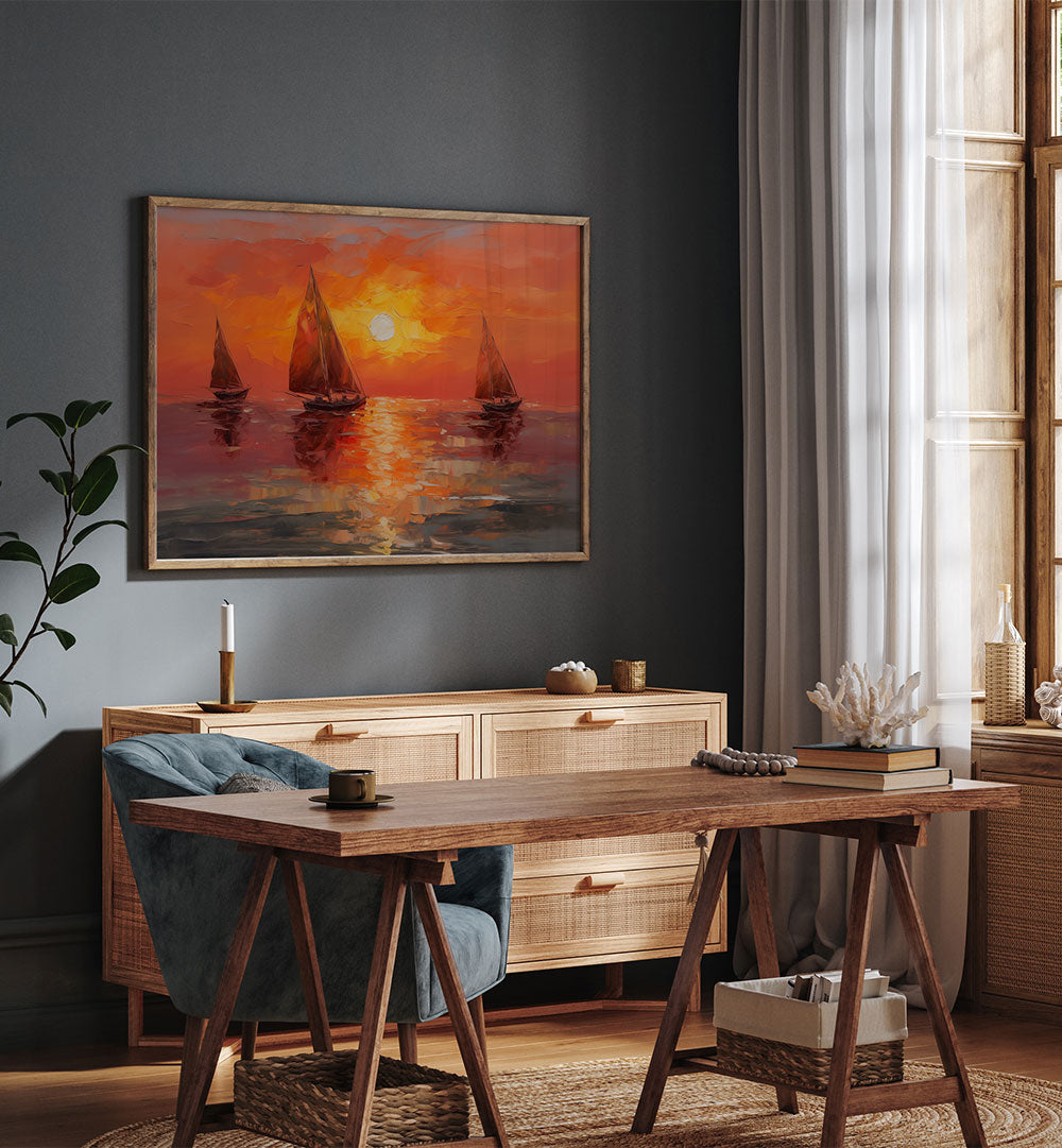 VIBRANT SUNSET SAILBOATS