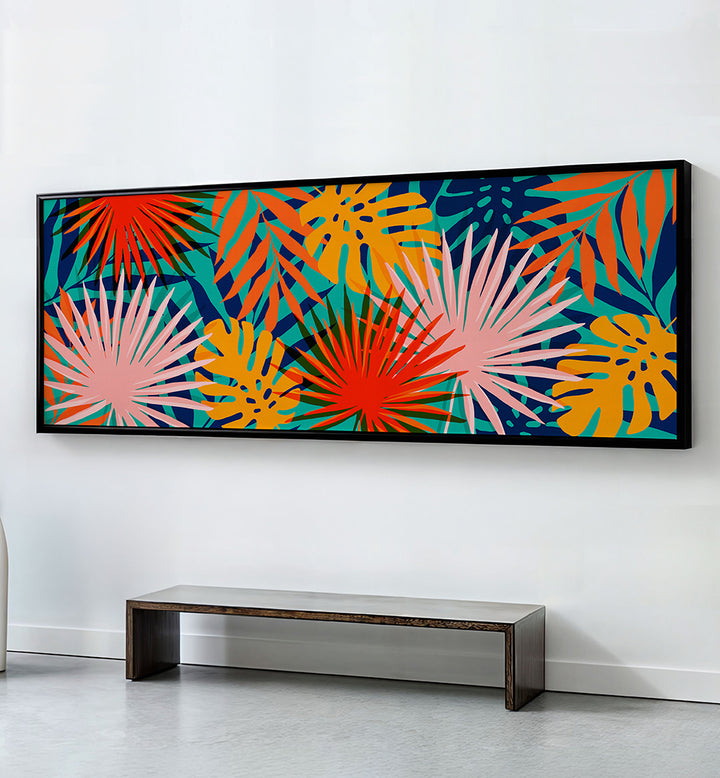 VIBRANT TROPICAL LEAVES , PANORAMIC ART