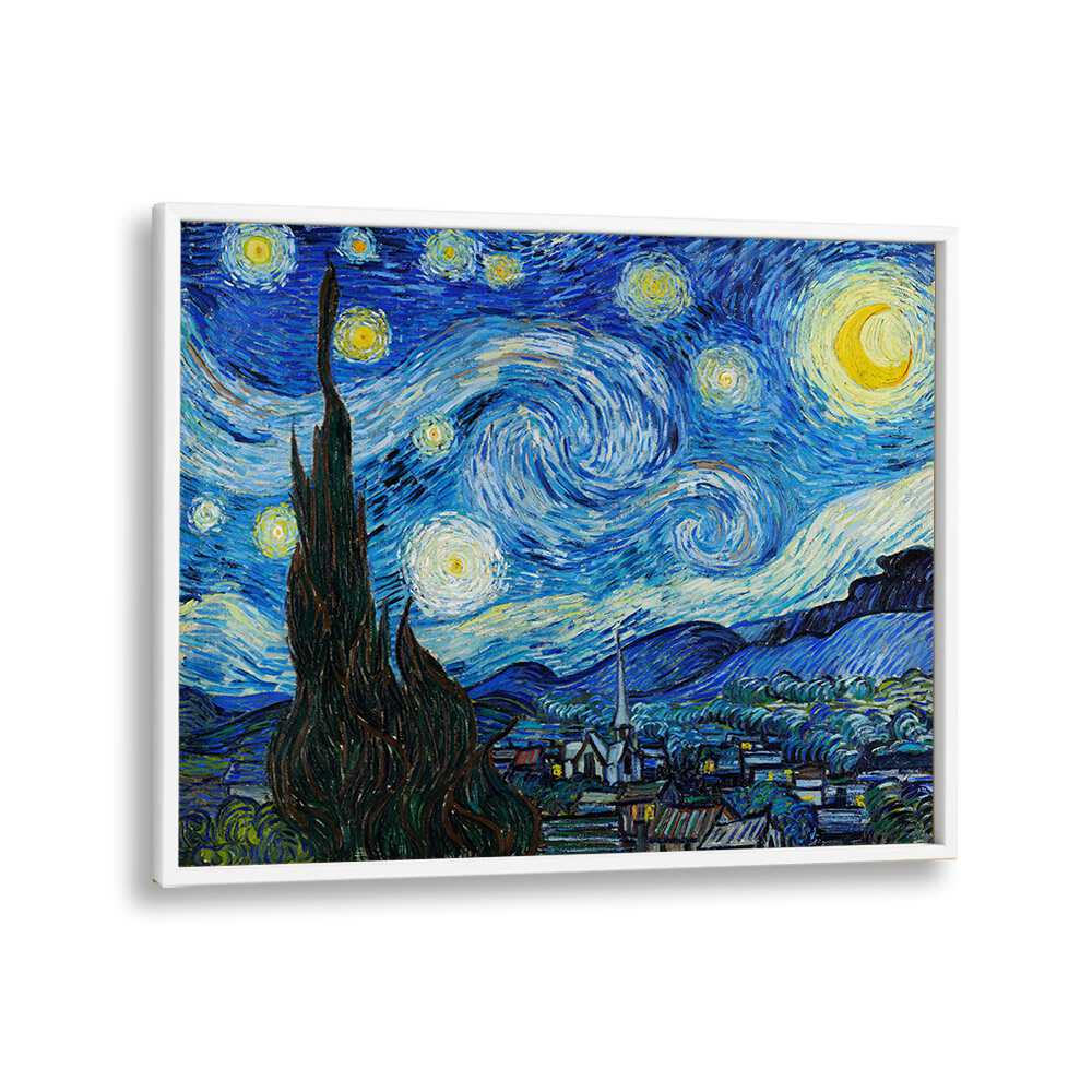 Vincent Van Gogh's The Starry Night (1889) Vincent Van Gogh art painting Artwork in White Plain Frame