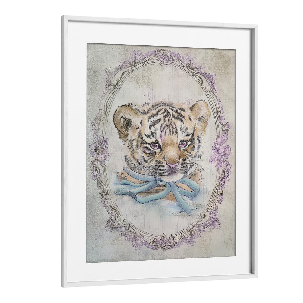 Vintage Cute Cubby Kids Art Artwork in White Frame With Mount