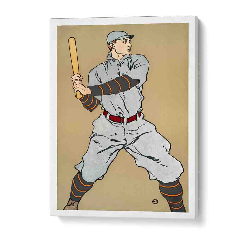 Vintage Drawing Of A Baseball Player Holding A Bat (1908) Edward Penfield art painting Artwork in Gallery Wrap