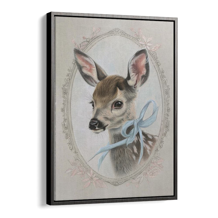 Vintage Fawn Kids Art Artwork in Black Floater Frame
