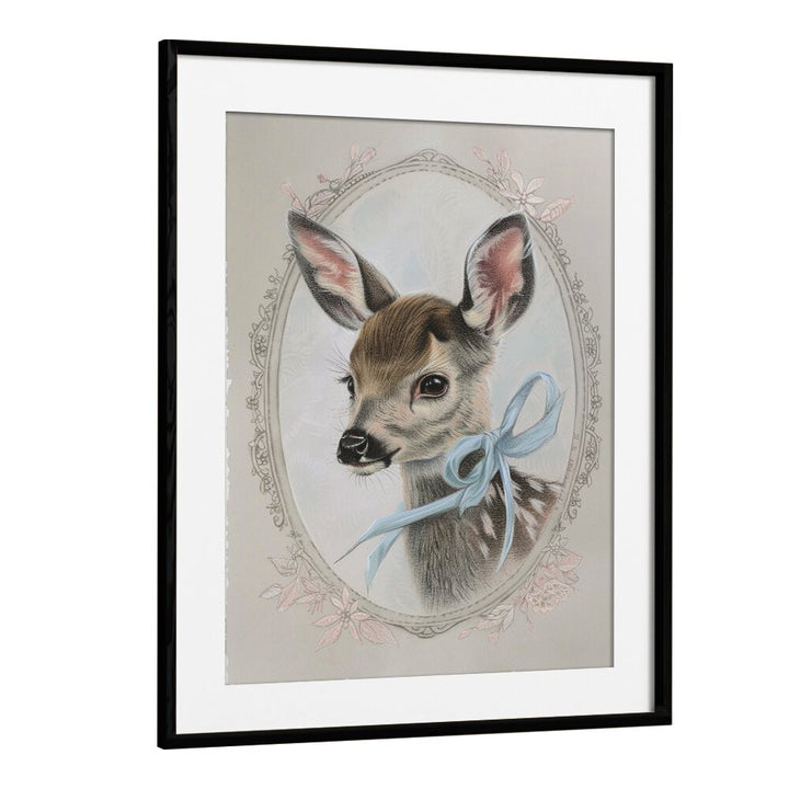 Vintage Fawn Kids Art Artwork in Black Frame With Mount
