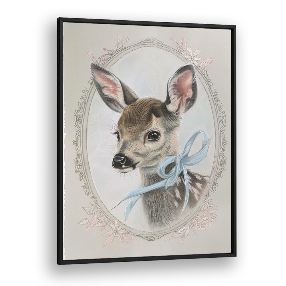 Vintage Fawn Kids art Artwork in Black Plain Frame
