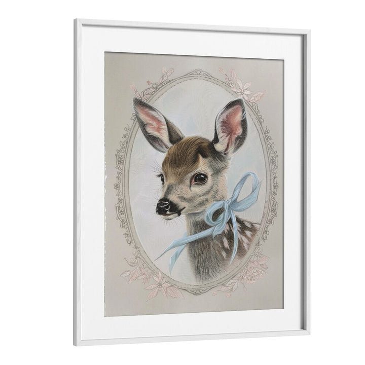 Vintage Fawn Kids Art Artwork in White Frame With Mount