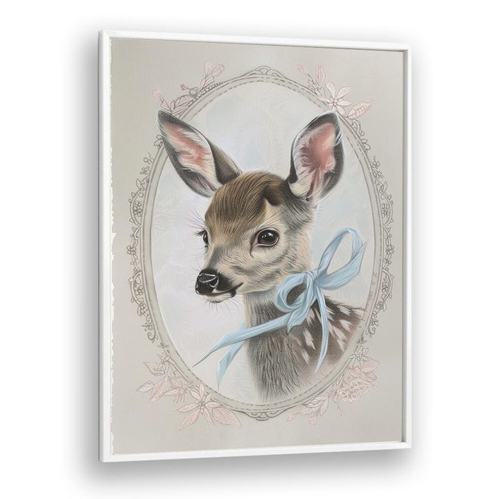 Vintage Fawn Kids art Artwork in White Plain Frame White
