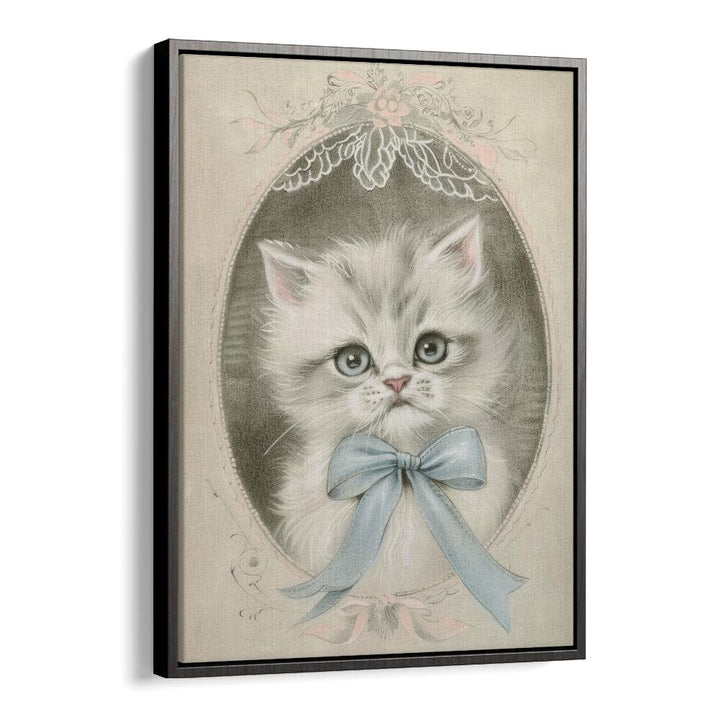 Vintage Kitten Kids Art Artwork in Black Floater Frame
