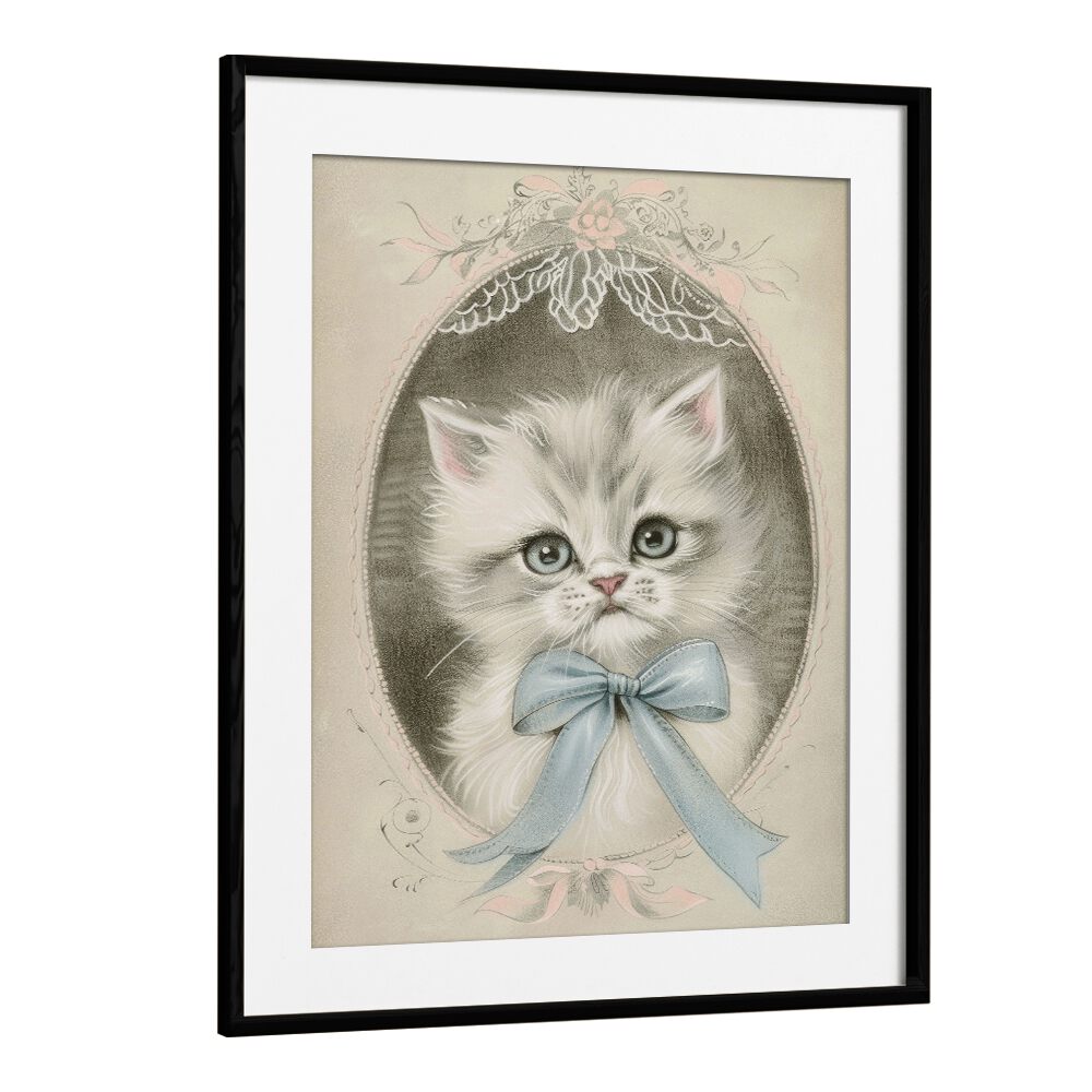 Vintage Kitten Kids Art Artwork in Black Frame With Mount
