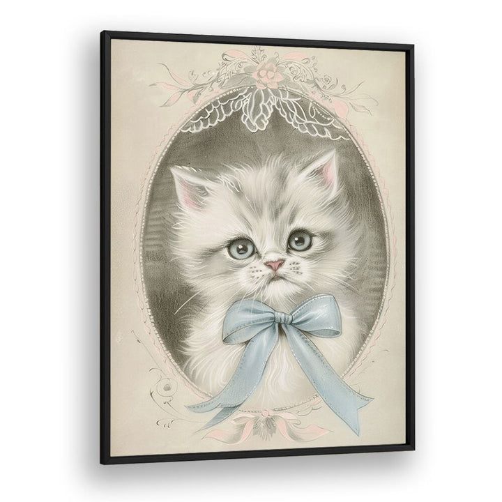 Vintage Kitten Kids art Artwork in Black Plain Frame
