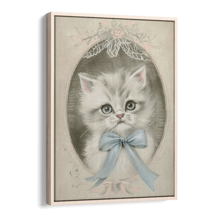 Vintage Kitten Kids Art Artwork in Oak Wood Floater Frame
