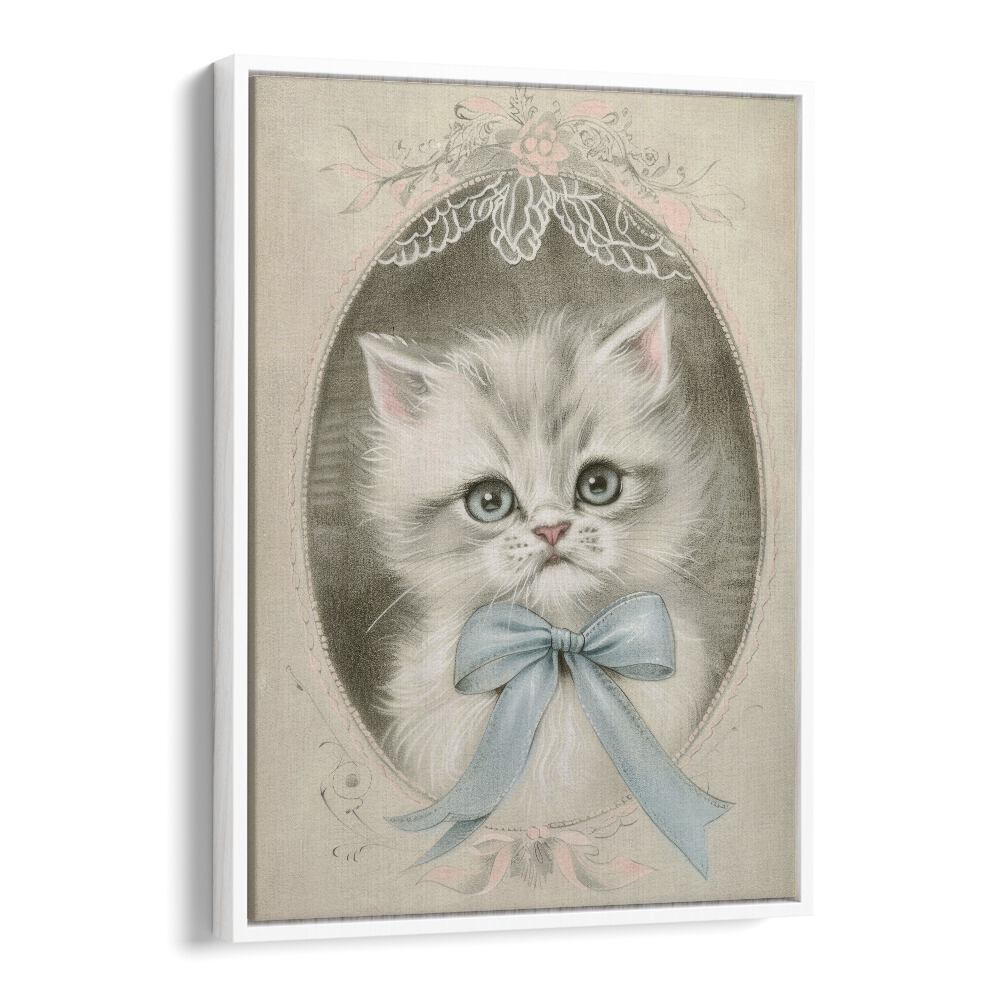 Vintage Kitten Kids art painting Artwork in White Floater Frame
