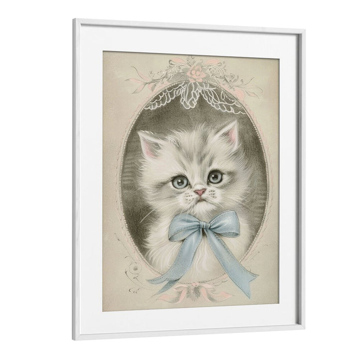 Vintage Kitten Kids Art Artwork in White Frame With Mount