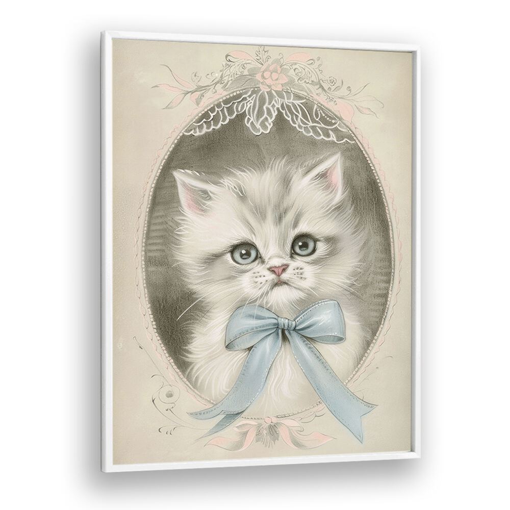 Vintage Kitten Kids art Artwork in White Plain Frame White
