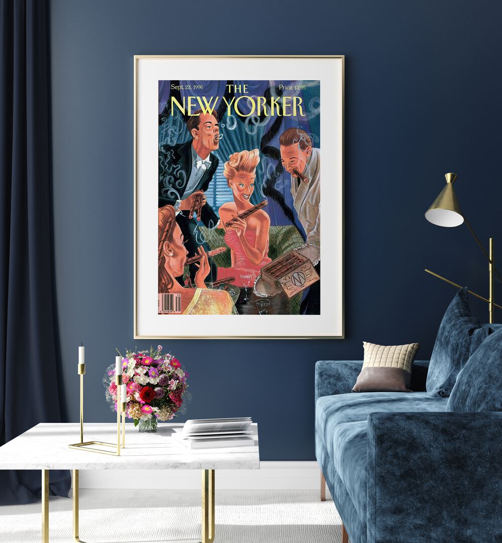 Vintage Magazine Cover By M Scott Miller - New Yorker 1996 Artwork Placed on a wall In A Living Room 