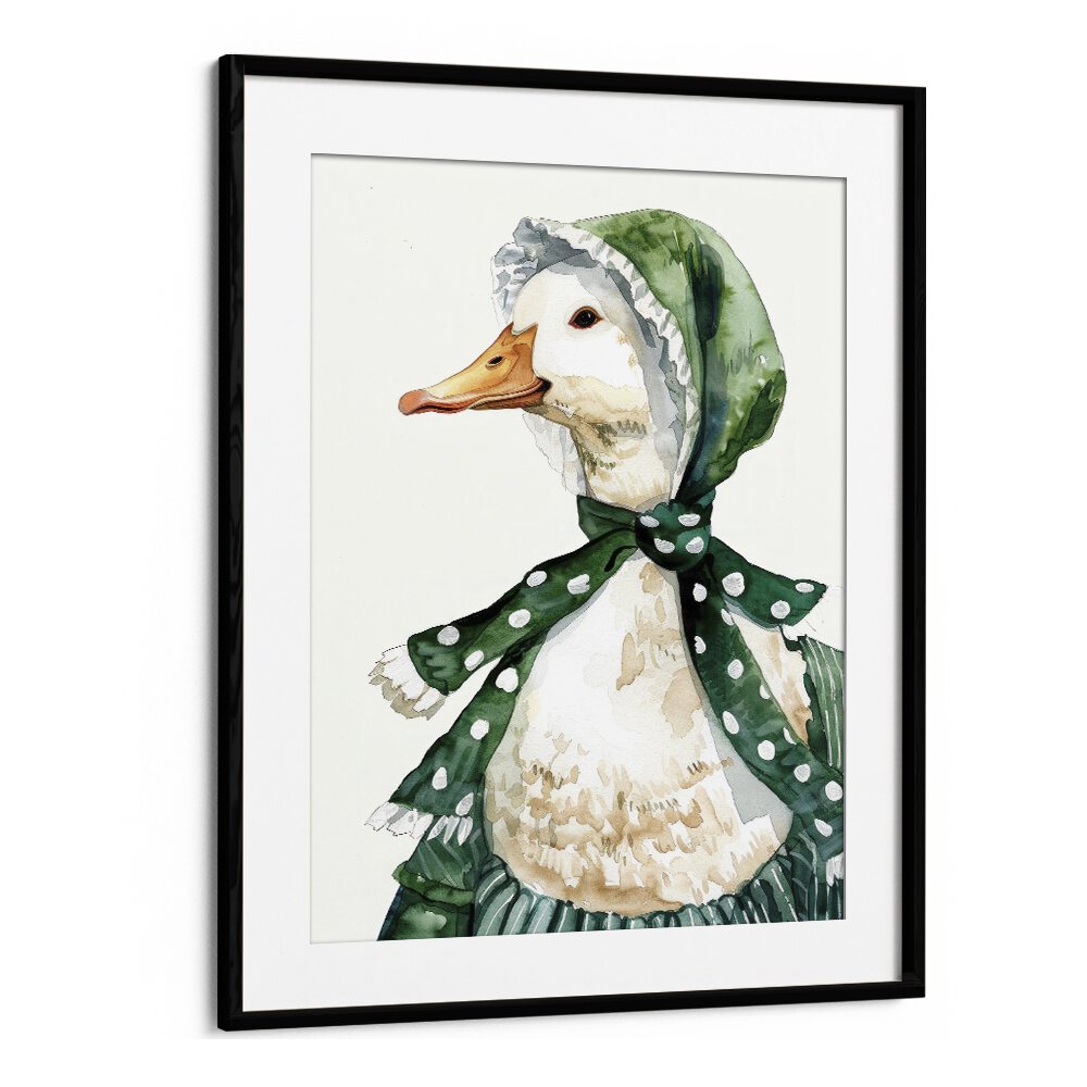 Vintage Swan Kids Art Artwork in Black Frame With Mount
