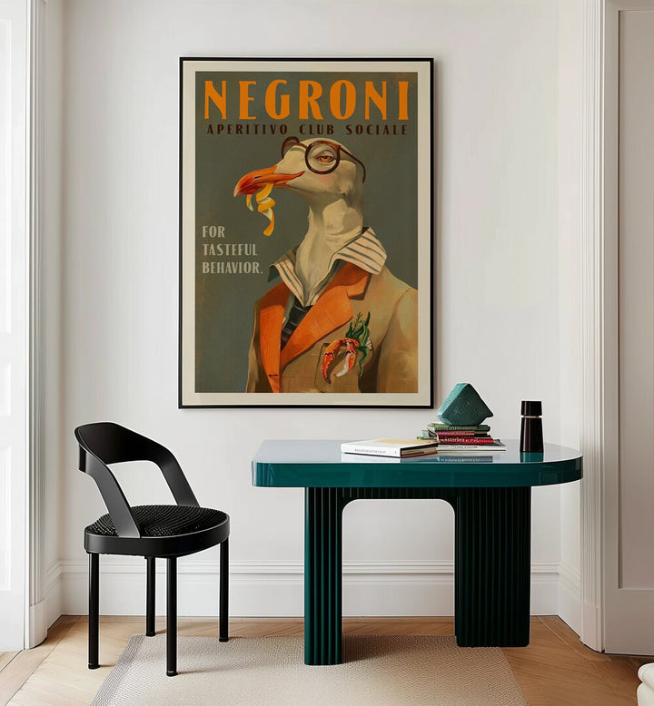 FANCY SEAGULL NEGRONI, BAR art poster adds vintage charm to any space, perfect for home decor enthusiasts.