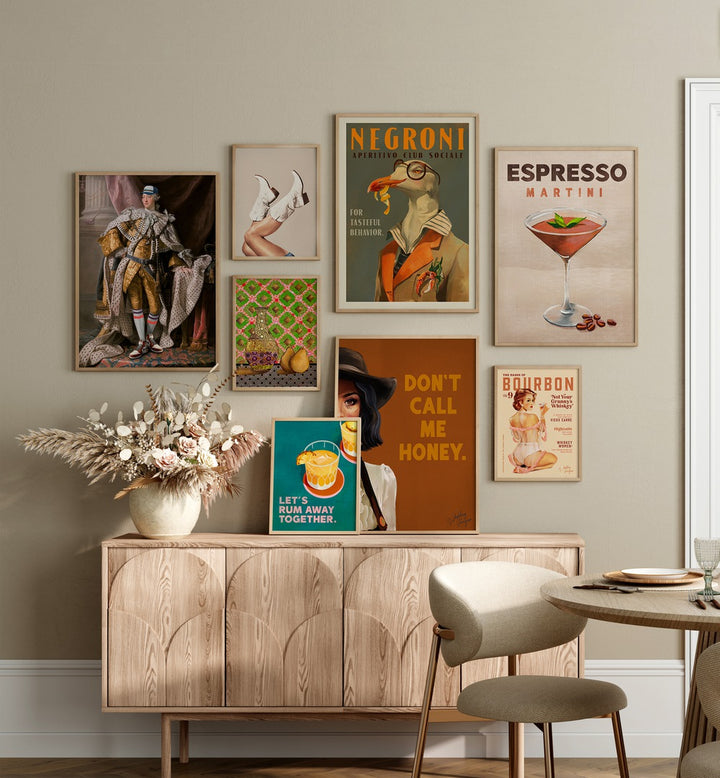 Elevate your space with the VINTAGE COCKTAIL LOUNGE GALLERY WALL, GALLERY WALLS from Asian Monk, featuring retro glam art.