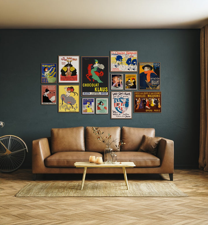 Vintage Era Gallery Wall showcases Art Nouveau posters, perfect for creating gallery walls in modern living spaces.
