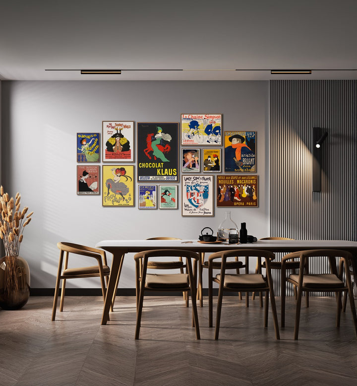 Curated VINTAGE ERA GALLERY WALL showcases Art Nouveau prints, enhancing any modern living space with nostalgia.