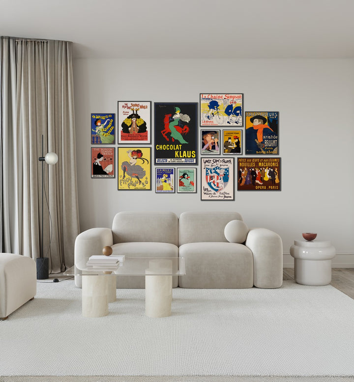 Elevate your space with the Vintage Era Gallery Wall, featuring vibrant Art Nouveau posters and nostalgic charm.