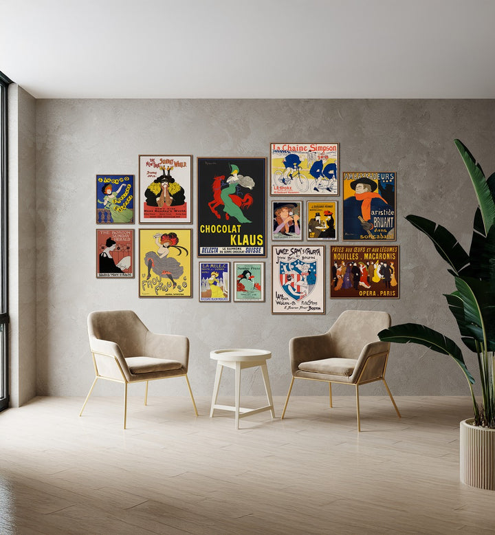 Vintage Era Gallery Wall featuring Art Nouveau posters, perfect for vibrant gallery walls in modern living spaces.