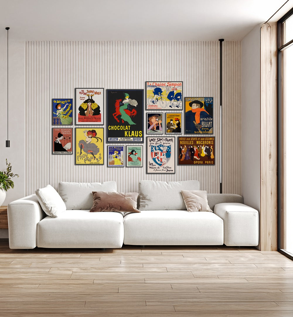 Curated VINTAGE ERA GALLERY WALL featuring Art Nouveau posters, adding charm to modern living spaces. Perfect for GALLERY WALLS.
