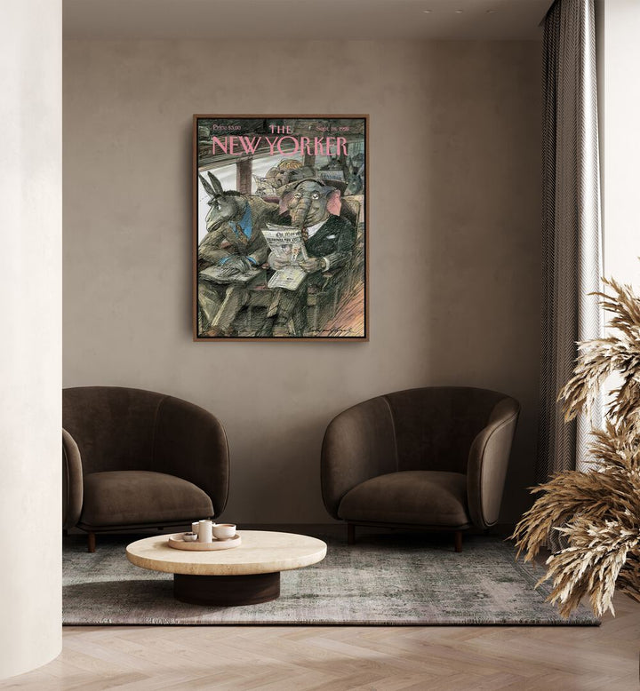 Vintage Cover By Edward Sorel - New Yorker Magazine 28 Sep 1998 Artwork Placed on a wall In A Living Room