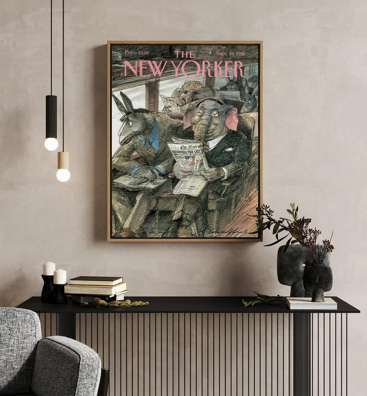 Vintage Cover By Edward Sorel - New Yorker Magazine 28 Sep 1998 Artwork Placed on a wall In A Living Room 