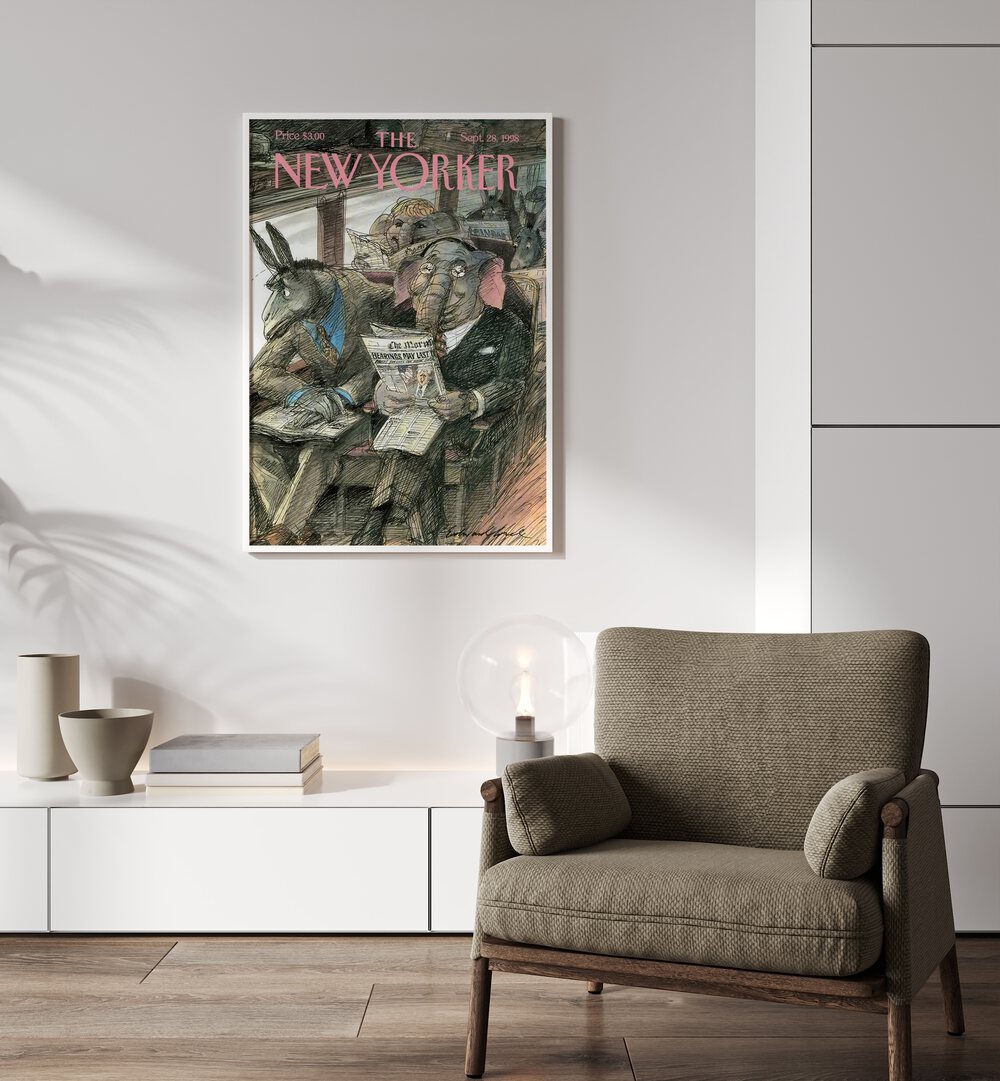 Vintage Cover By Edward Sorel - New Yorker Magazine 28 Sep 1998 Artwork Placed on a wall In A Living Room 