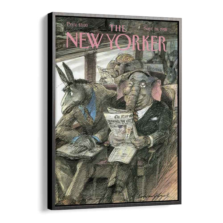 Vintage Cover By Edward Sorel - New Yorker Magazine 28 Sep 1998 Artwork  in Black Floater Frame