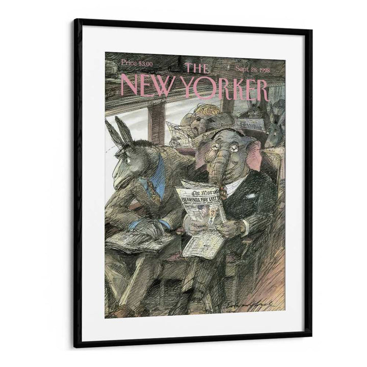 Vintage Cover By Edward Sorel - New Yorker Magazine 28 Sep 1998 Artwork in Black Frame With Mount