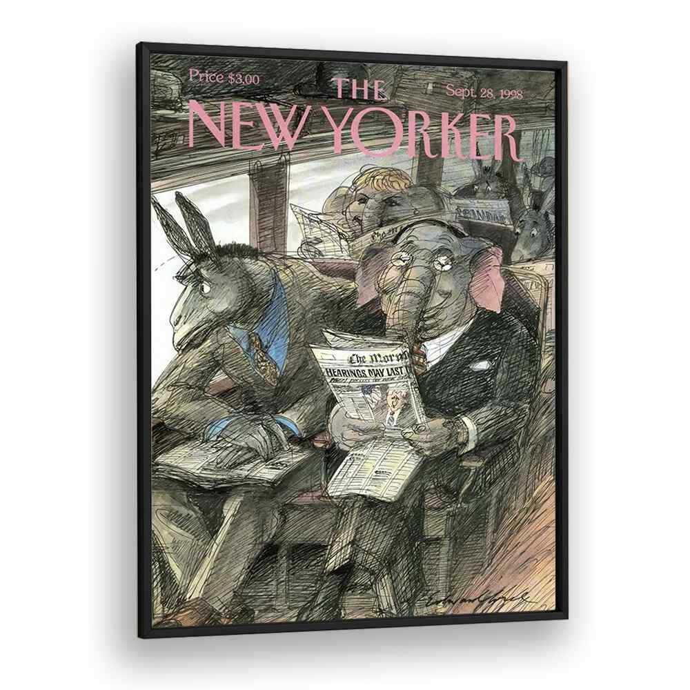 Vintage Cover By Edward Sorel - New Yorker Magazine 28 Sep 1998 Artwork  in Black Plain Frame
