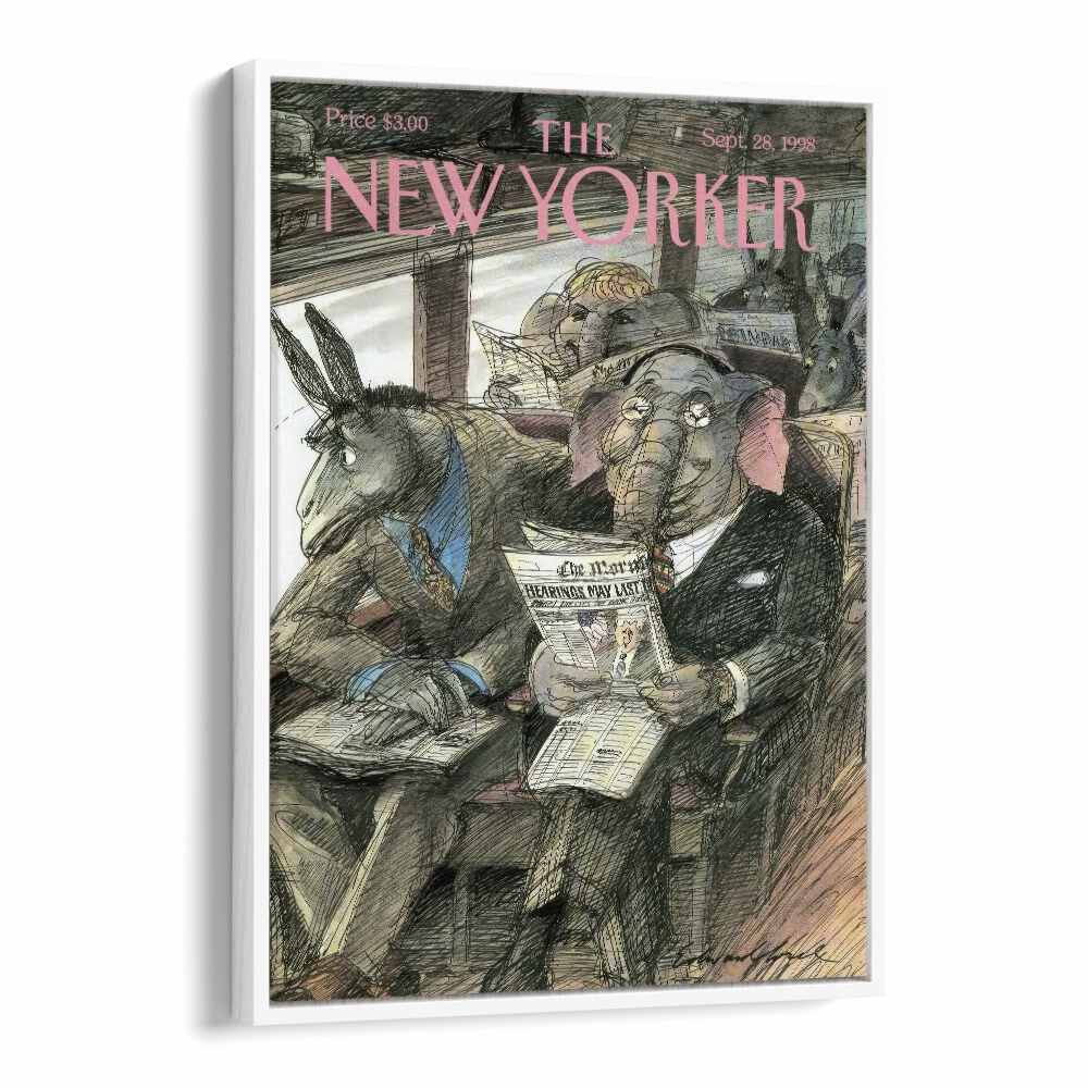 Vintage Cover By Edward Sorel - New Yorker Magazine 28 Sep 1998 Artwork in White floater Frame 