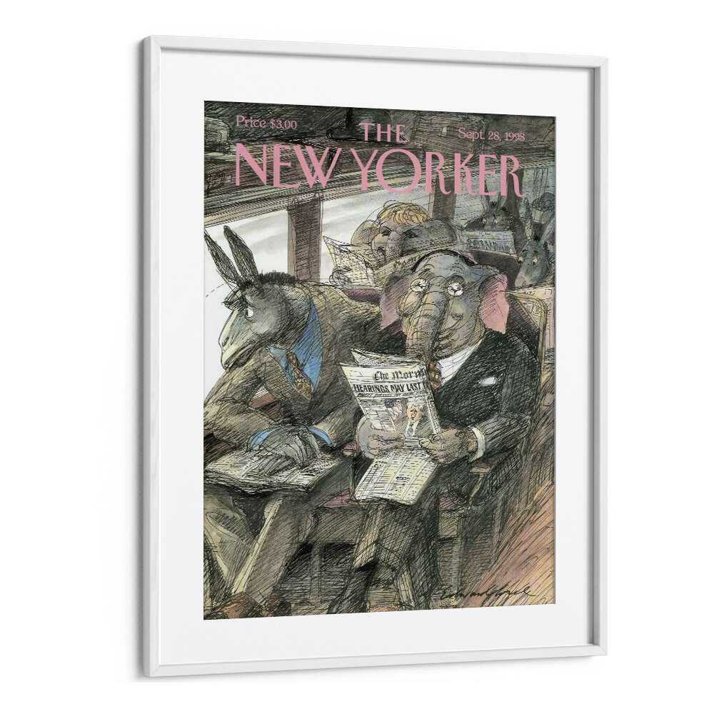 Vintage Cover By Edward Sorel - New Yorker Magazine 28 Sep 1998 Artwork in White frame With Mount
