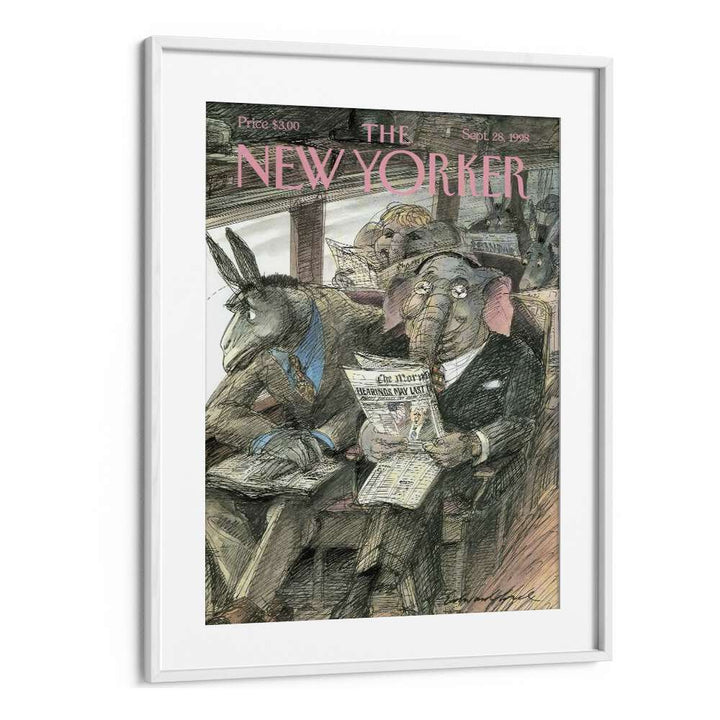Vintage Cover By Edward Sorel - New Yorker Magazine 28 Sep 1998 Artwork in White frame With Mount
