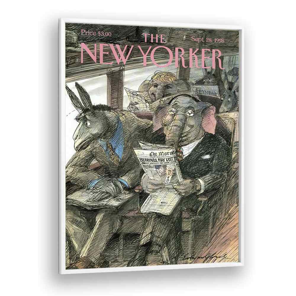 Vintage Cover By Edward Sorel - New Yorker Magazine 28 Sep 1998 Artwork in White Plain Frame