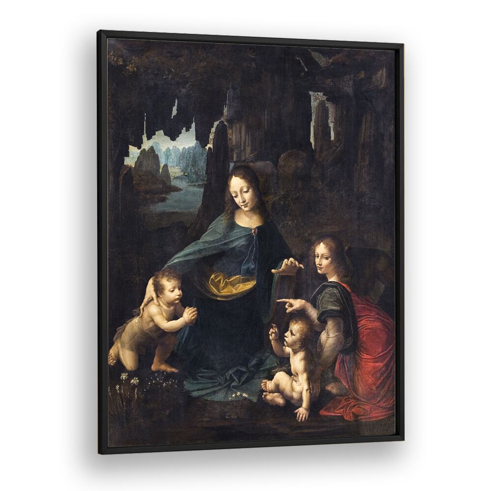 Virgin With The Rocks Leonardo Da Vinci art painting Artwork in Black Plain Frame