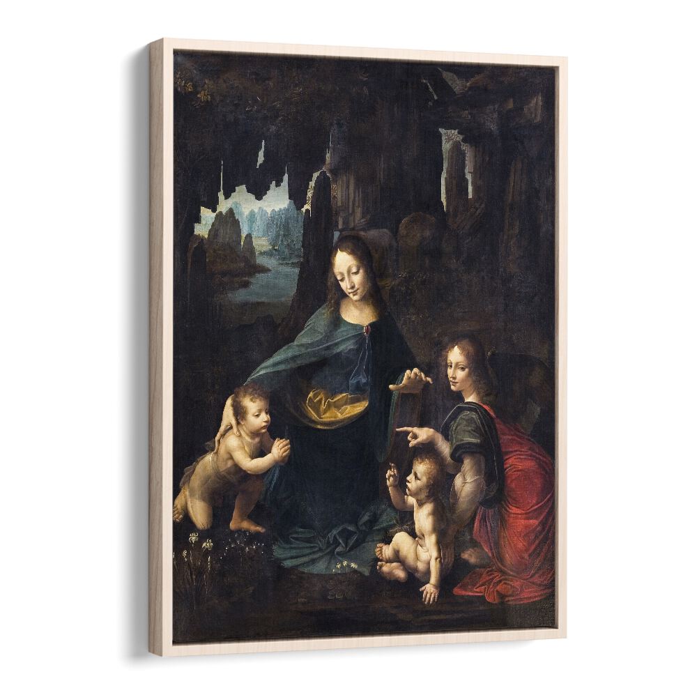 Virgin With The Rocks Leonardo Da Vinci art painting Artwork in Oak Wood Floater Frame