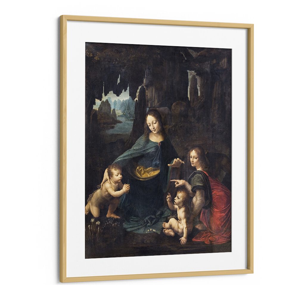 Virgin With The Rocks Leonardo Da Vinci art painting Artwork in Oak Wood Frame With Mount