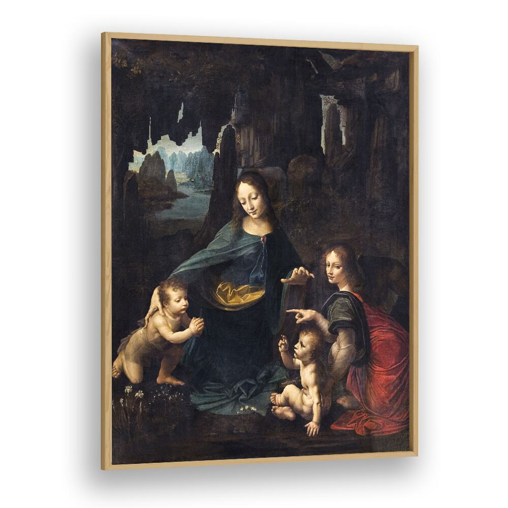 Virgin With The Rocks Leonardo Da Vinci art painting Artwork in Oak Wood Plain Frame