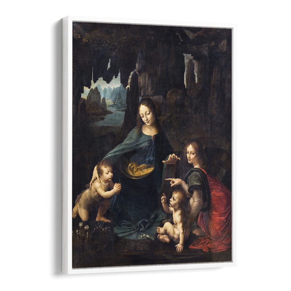 Virgin With The Rocks Leonardo Da Vinci art painting Artwork in White Floater Frame