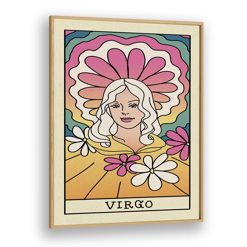 Virgo Zodiac & Tarot Art Artwork in Oak Wood Plain Frame